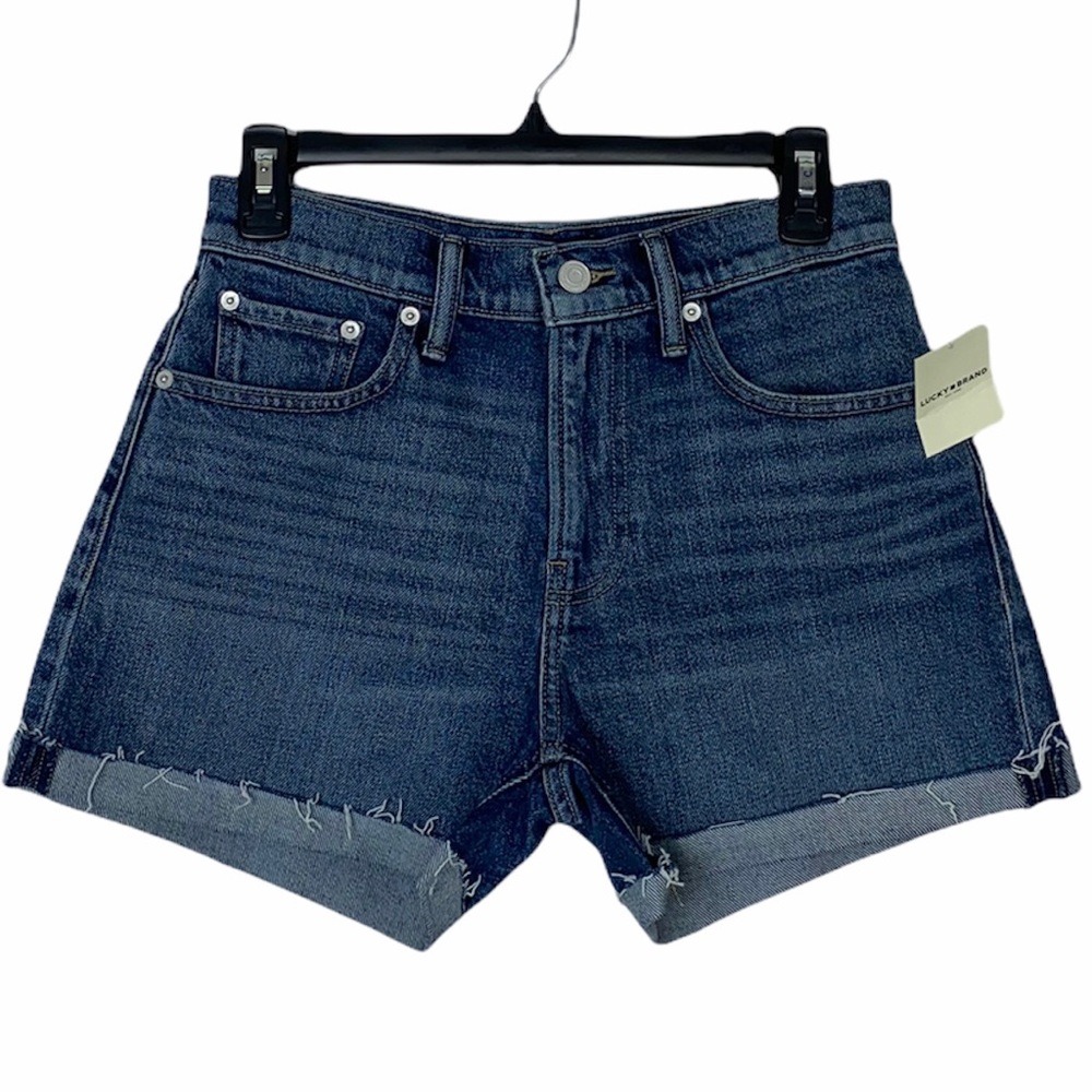 Lucky Brand Womens Relaxed Denim Jean Shorts Blue Cuffed Whiskered 0/25 New